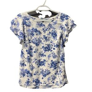 Cupcakes and Cashmere Blue Floral Linen Top Size S